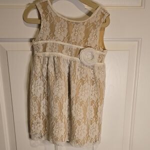 Charming Floral Lace Kids Dress in Cream and White